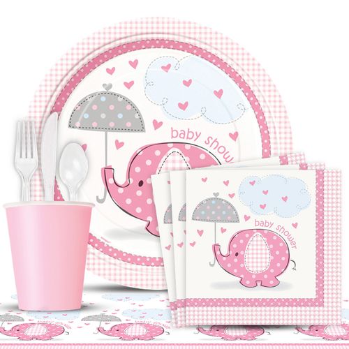 Umbrellaphants Pink Baby Shower Deluxe Tableware Kit (Serves 8)