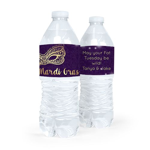 Personalized Mardi Gras Golden Elegance Water Bottle Sticker Labels (5 Labels)