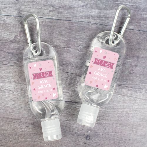 Personalized Baby Shower It's A Girl! Hand Sanitizer with Carabiner - 1 fl. Oz.