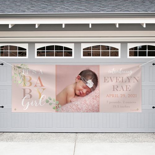 Personalized Birth Announcement Garage Banner - Welcome Baby Girl