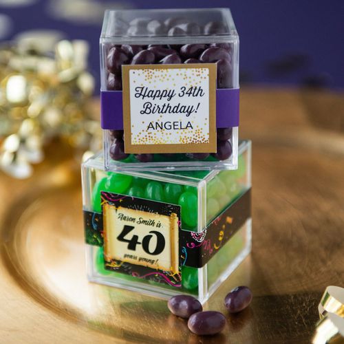Personalized Milestone 40th Birthday JUST CANDY® favor cube with Jelly Belly Jelly Beans