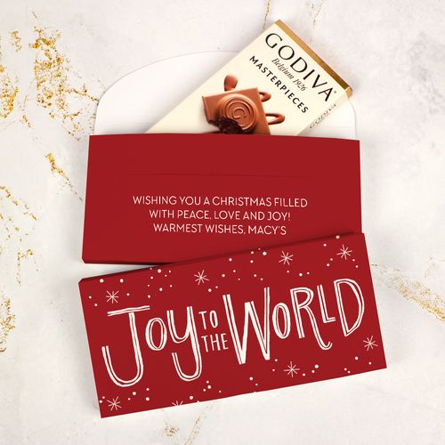 Deluxe Personalized Bonnie Marcus Joy to the World Christmas Godiva Chocolate Bar in Gift Box