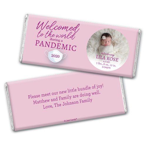 Personalized Pandemic Baby Girl Birth Announcement Chocolate Bar Wrappers Only