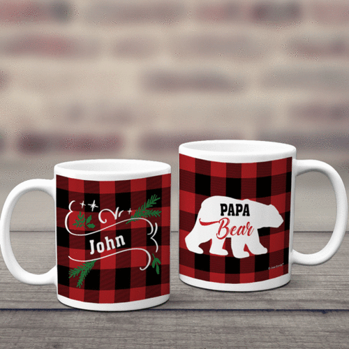 Personalized Plaid Papa Bear 11oz Mug Empty