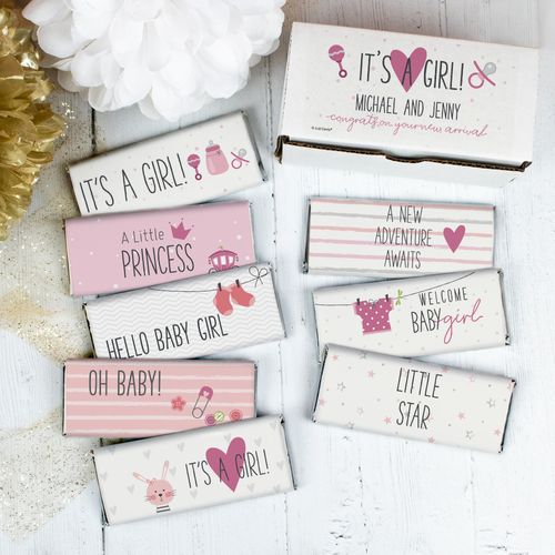 Personalized Birth Announcement It's a Girl! Candy Gift Box Belgian Chocolate Bars (8 Pack)