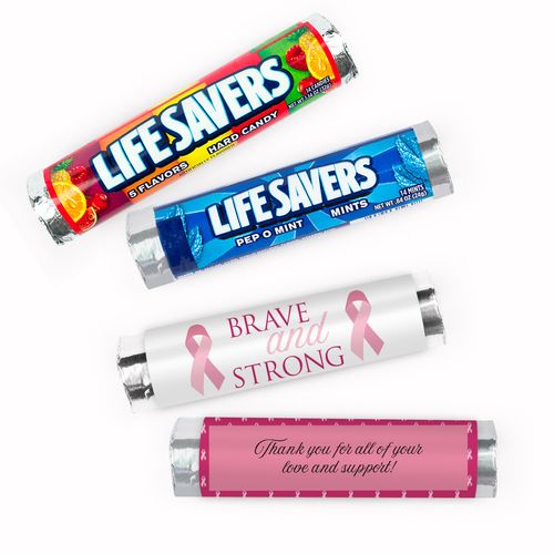 Personalized Breast Cancer Awareness Brave and Strong Lifesavers Rolls (20 Rolls)