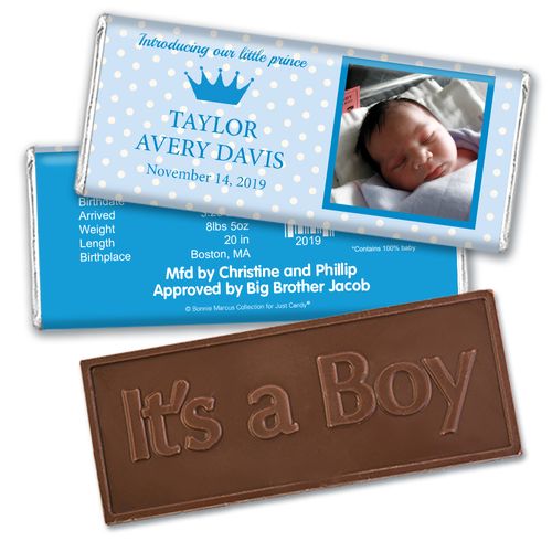 Bonnie Marcus Collection Personalized Embossed It's a Boy Bar Polka Dots & Crown Birth Announcement