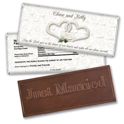 Personalized Wedding Favor Embossed Chocolate Bar Two Hearts Lord's Blessing