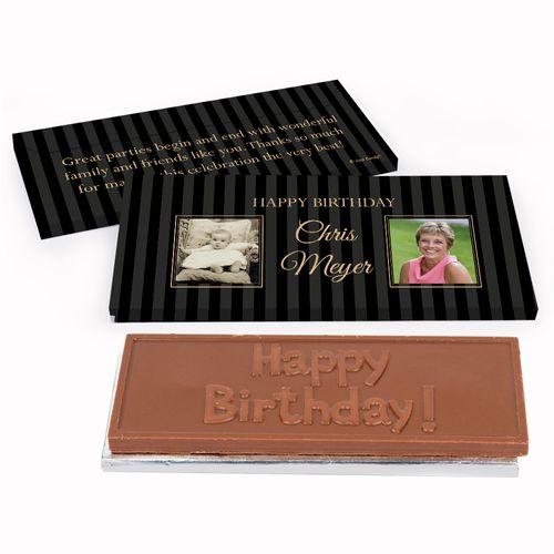 Deluxe Personalized Pinstripe Birthday Chocolate Bar in Gift Box