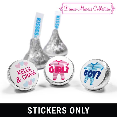Personalized Bonnie Marcus Onesies Gender Reveal 3/4" Stickers (108 Stickers)