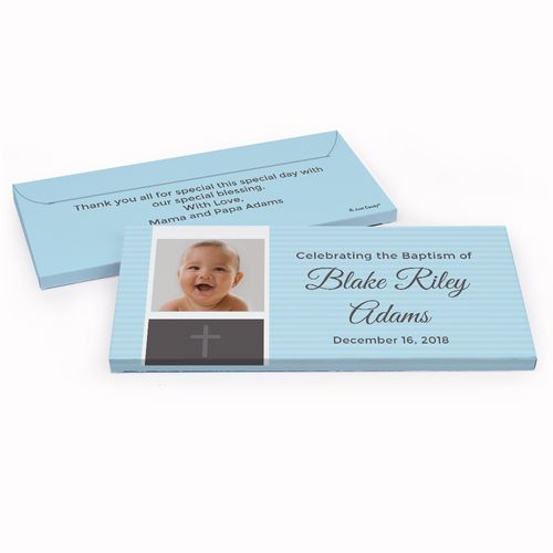 Deluxe Personalized Photo & Cross Baptism Chocolate Bar in Gift Box