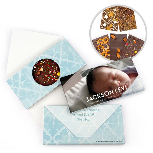 Personalized Bonnie Marcus Birth Announcement Baby Boy Photo Gourmet Infused Belgian Chocolate Bars (3.5oz)