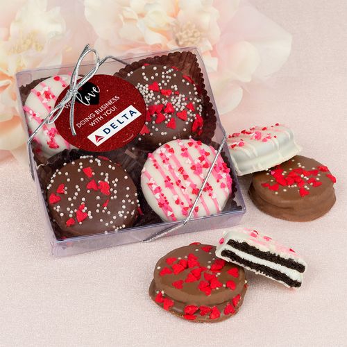 Personalized Valentine's Day Corporate Dazzle Add Your Logo Gourmet Belgian Chocolate Covered Oreos 4pc Gift Box
