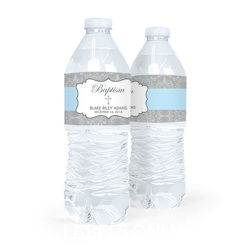 Personalized Boy Baptism Framed Cross Water Bottle Labels (5 Labels)