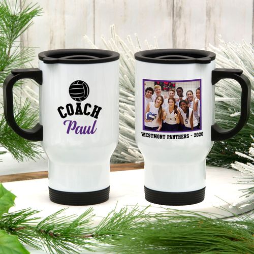 Personalized Stainless Steel Travel Mug (14oz) - Volleyball Coach with Photo