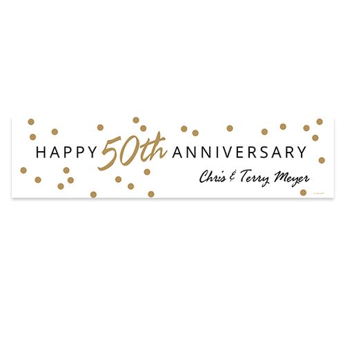 Personalized Anniversary Gold Dots 5 Ft. Banner