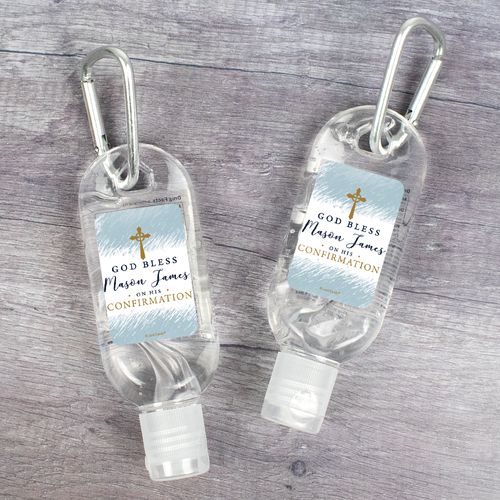 Personalized Confirmation Hand Sanitizer with Carabiner Watercolor God Bless 8.oz bottle