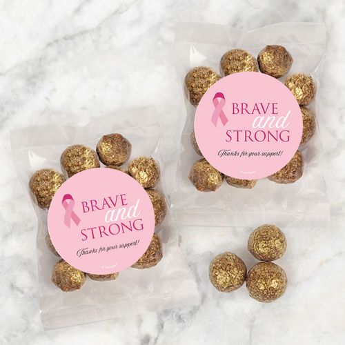 Personalized Breast Cancer Awareness Brave and Strong Candy Bags with Premium Gourmet Sparkling Prosecco Cordials