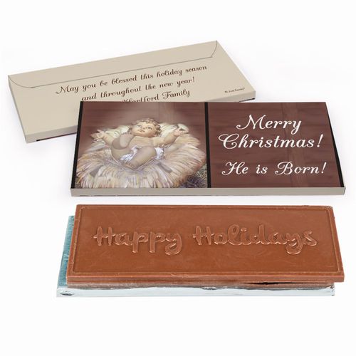 Deluxe Personalized Christmas Away in a Manger Chocolate Bar in Gift Box