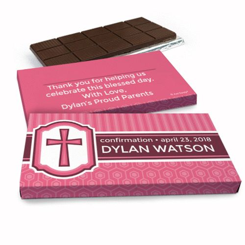 Deluxe Personalized Confirmation Girl's Framed Cross Chocolate Bar in Gift Box (3oz Bar)