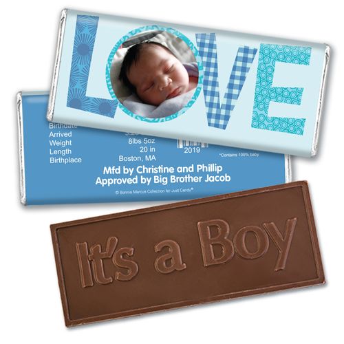 Bonnie Marcus Collection Personalized Embossed It's a Boy Bar and Wrapper Patterned Love Boy Birth Announcement