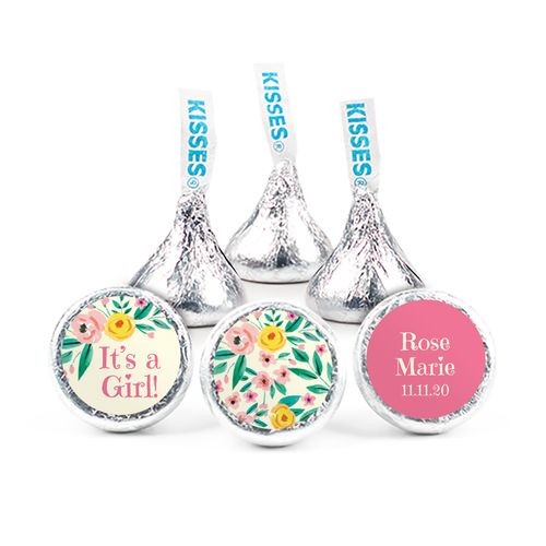 Personalized Girl Birth Announcement Pink Flowers Hershey's Kisses
