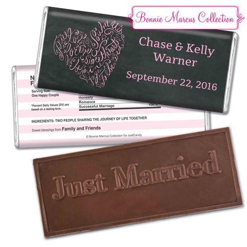Personalized Bonnie Marcus Embossed Chocolate Bar Chocolate and Wrapper Sweetheart Swirl Wedding Favor