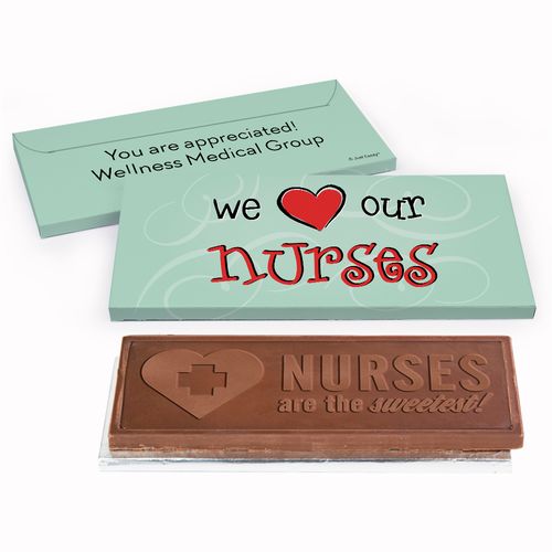 Deluxe Personalized Hearts Nurse Appreciation Embossed Chocolate Bar in Gift Box