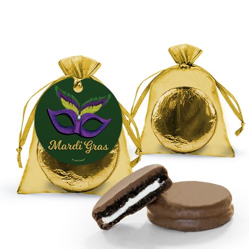 Mardi Gras Masquerade Chocolate Covered Oreo Cookies in Organza Bags with Gift tag