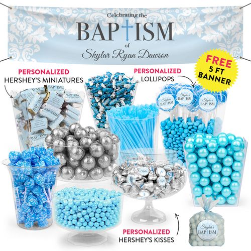 Personalized Boy Baptism Floral Filigree Deluxe Candy Buffet