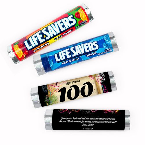 Personalized 100th Confetti Lifesavers Rolls (20 Rolls)