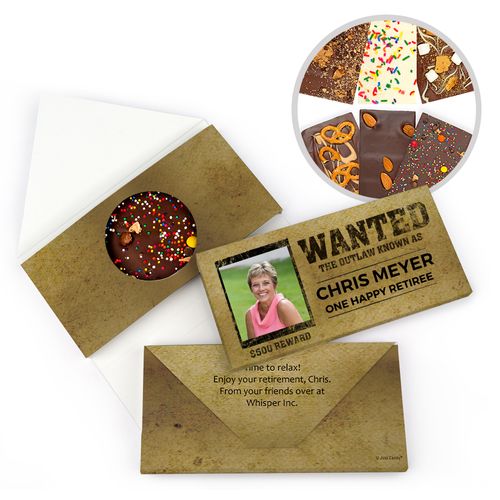 Personalized Wanted Retirement Gourmet Infused Belgian Chocolate Bars (3.5oz)