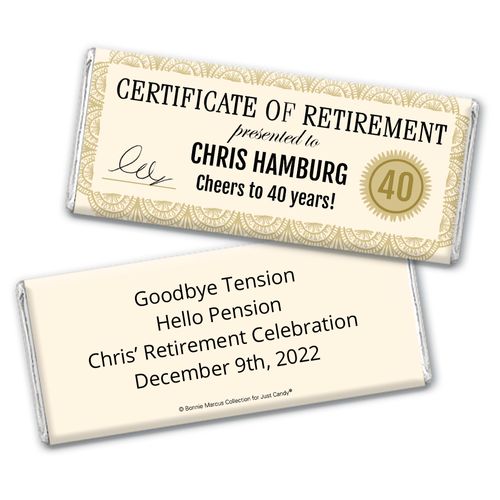 Personalized Bonnie Marcus Collection Retirement Certificate Chocolate Bar Wrapper Only