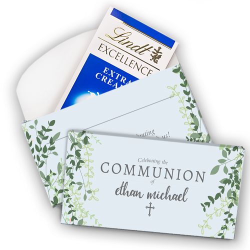 Deluxe Personalized Green Leaves Communion Lindt Chocolate Bars (3.5oz)