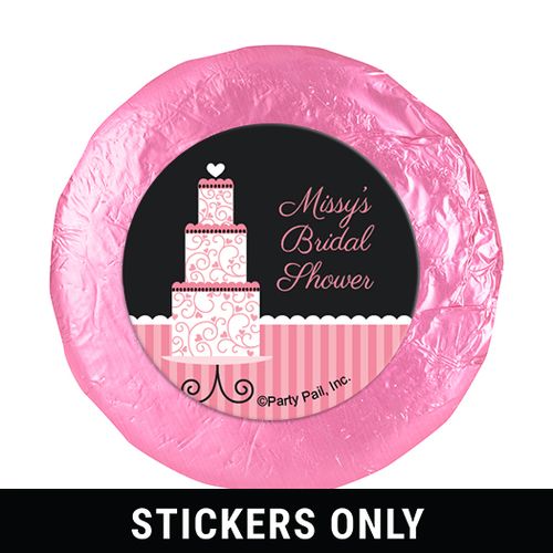 Personalized Bridal Shower Pink Cake 1.25" Stickers (48 Stickers)