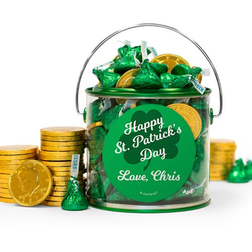 Personalized St. Patrick's Day Clovers Hershey's Kisses & Gold Coins Filled Green Paint Can