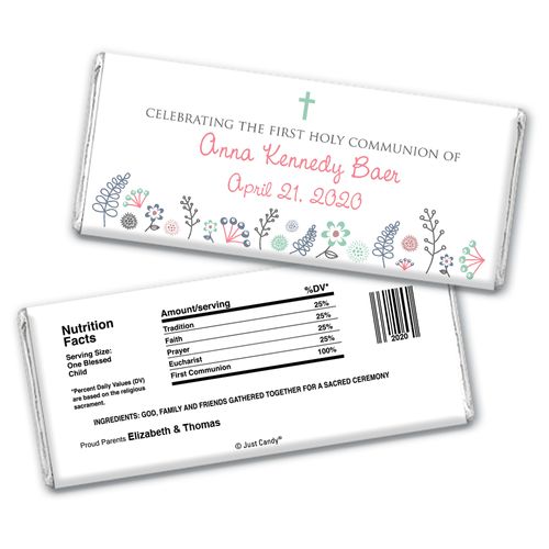 Blooming Life First Communion Personalized Candy Bar - Wrapper Only