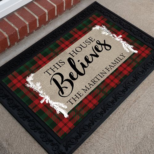 Personalized Christmas 18" x 30" Doormat This House Believes