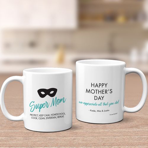Personalized Mother's Day Super Mom 11oz Mug Empty
