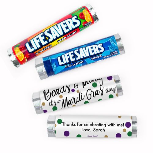 Personalized Mardi Gras Beads and Bling Lifesavers Rolls (20 Rolls)