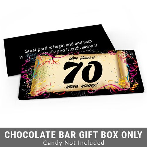 Deluxe Personalized 70th Confetti Birthday Birthday Candy Bar Favor Box