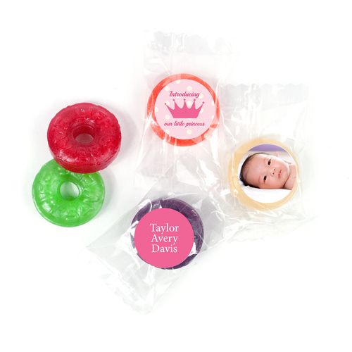 Bonnie Marcus Personalized LifeSavers 5 Flavor Hard Candy Polka Dots & Crown Girl Birth Announcement (300 Pack)