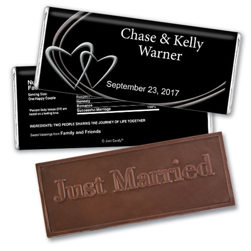 Personalized Wedding Favor Embossed Chocolate Bar Linked Hearts