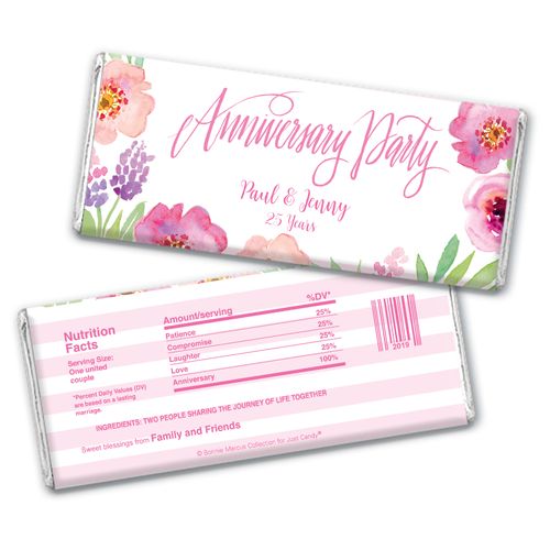 Floral Embrace Anniversary Favors Personalized Candy Bar - Wrapper Only