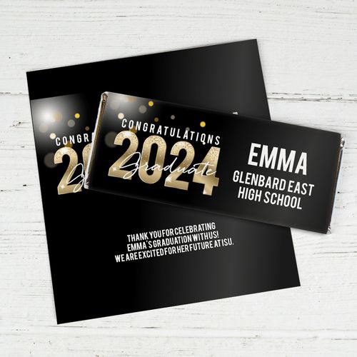 Personalized Graduation Black & Gold Candy Bar Wrapper Only