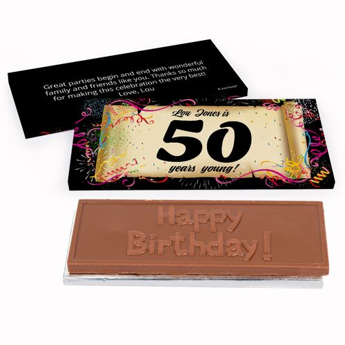 Deluxe Personalized 50th Confetti Birthday Birthday Chocolate Bar in Gift Box