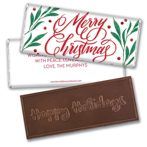 Personalized Bonnie Marcus Embossed Chocolate Bar & Wrapper - Christmas Holly-day Joy