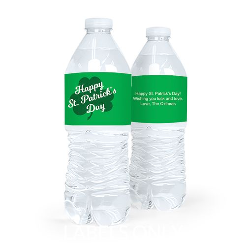 Personalized St. Patrick's Day Clover Water Bottle Sticker Labels (5 Labels)
