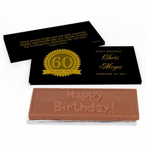 Deluxe Personalized 60th Milestones Seal Birthday Chocolate Bar in Gift Box