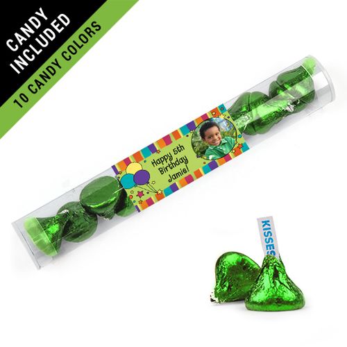 Personalized Kids Birthday Favor Assembled Clear Tube Filled with Hershey's Kisses
